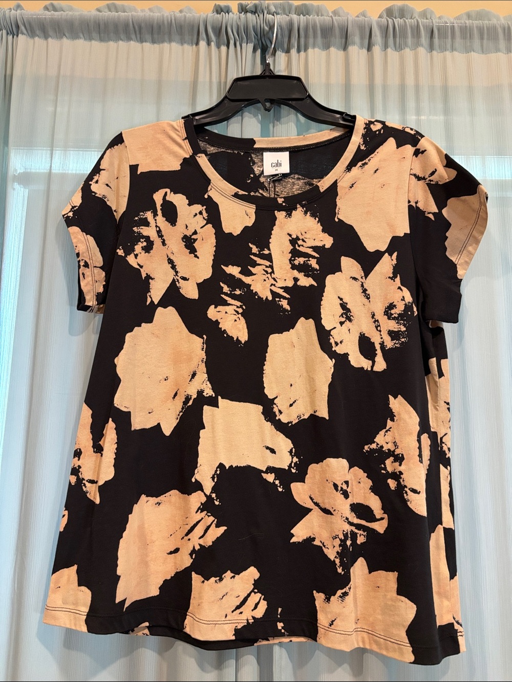 CAbi Flash Tee, Black Tee with Blush Floral design